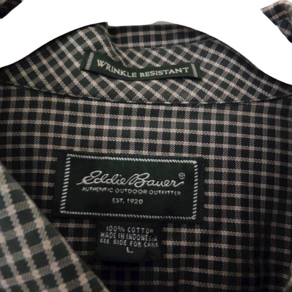 Eddie Bauer Mens Long Sleeve Shirt Button Front Green Plaid sz Large Wrinkle Res - Picture 3 of 4